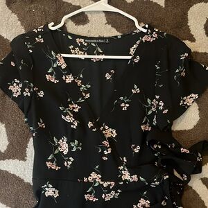 Abercrombie & Fitch Black Floral Wrap Dress